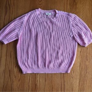 Aaron and Amber Large pink open knit “crochet type” sweater